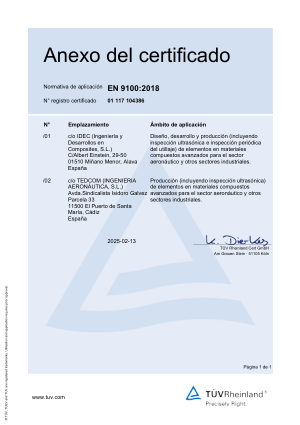 Anexo del certificado EN 9100:2018